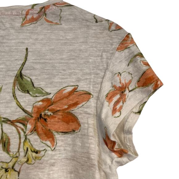 Y2K Rachel Royal Flora Asymmetrical Linen Short Sleeve Feminie Top Size Small - Picture 14 of 16